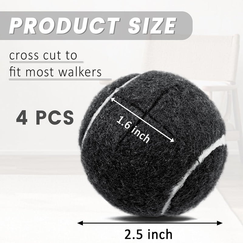 Dekafri Tennis Balls For Walkers Pre Cut 4pcs Walker Tennis Balls Precut For Seniors, Pre-Cut Ball For Walker Feet And Chair Legs, Universal Walker Glides Ball For Floor Protection, Fits Most Legs (Black) - Image 2